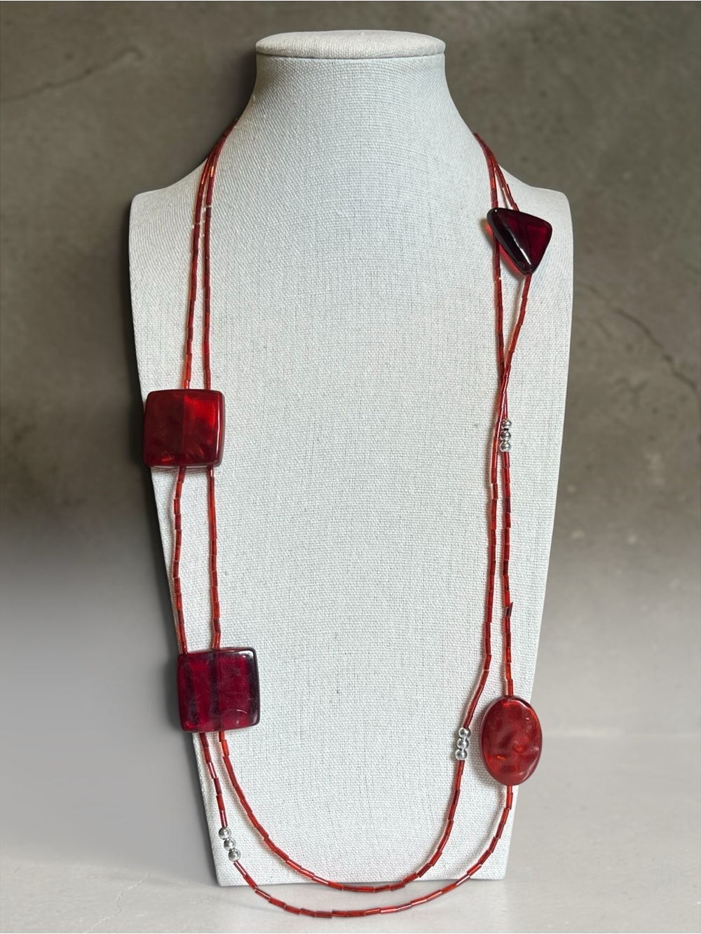 🍭5 for $20🍭 Red Tube Glass Acrylic Beaded Necklace CC X